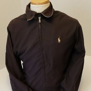 Polo by Ralph Lauren Black Zip-Front Harrington Jacket with Contrast Trim